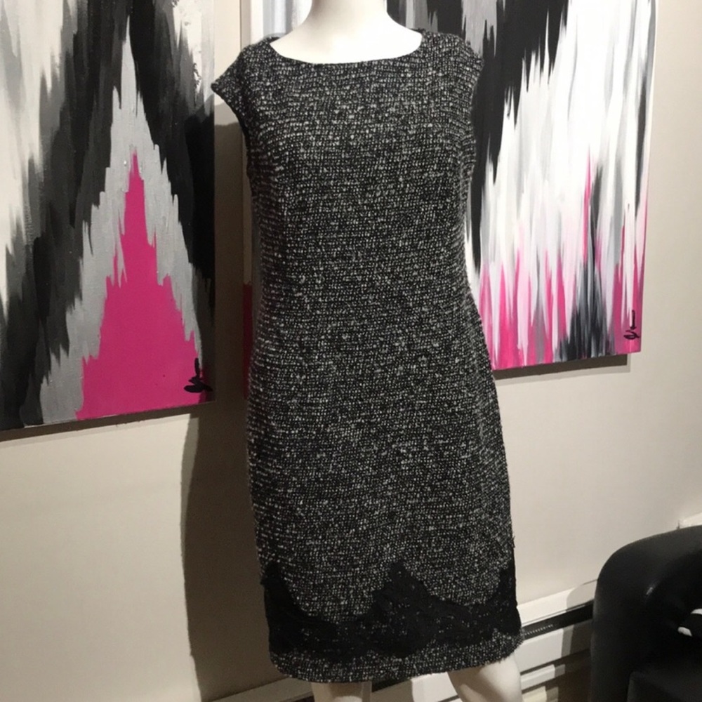 Escada Tweed and Lace Black and Gray Dress